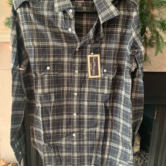 NEW ERNEST HEMINGWAY MEN'S FLANNEL EPAULETTE SHIRT $245 SIZE 15.5 - Picture 2 of 7